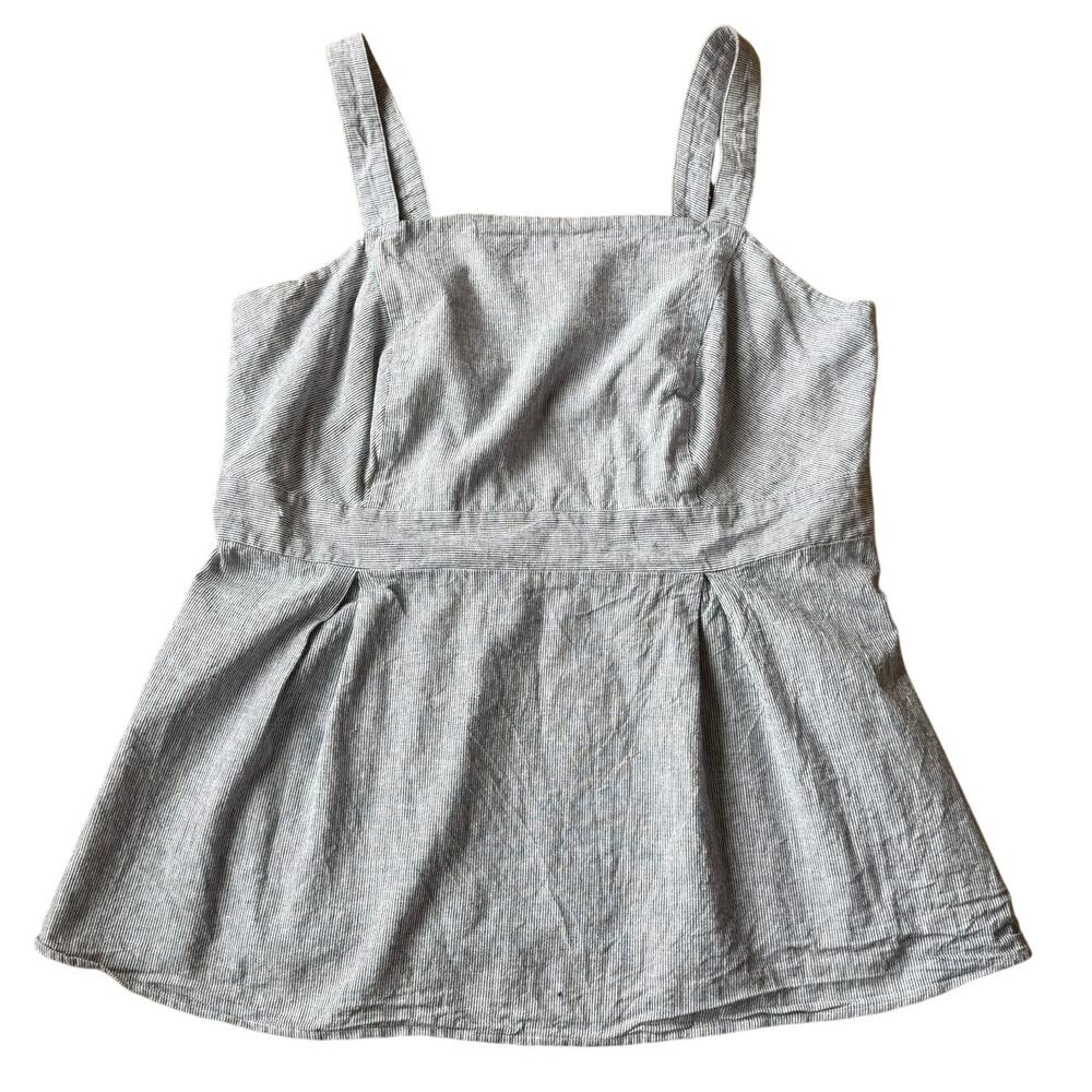 Lane Bryant Linen Blue White Pinstripe Sleeveless Tank Top Size 16 Mature Chic